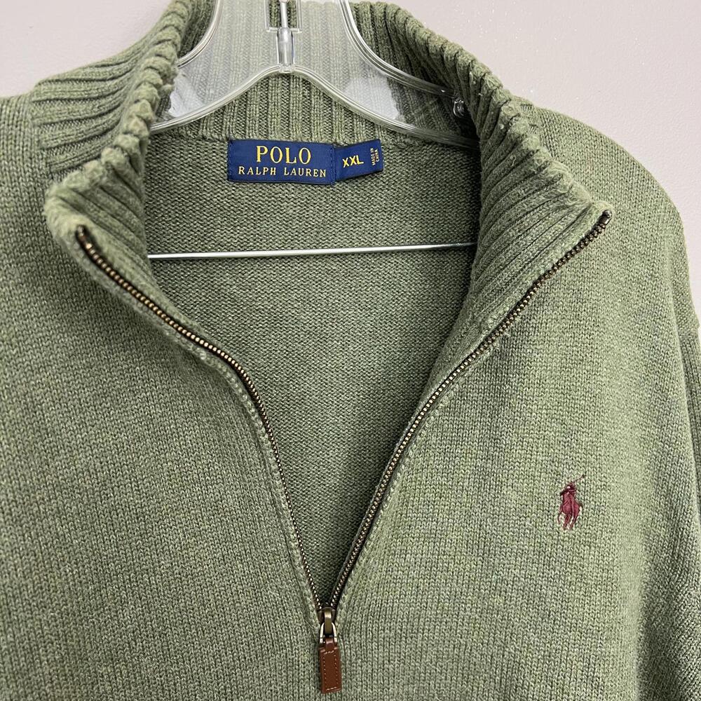 Polo Ralph Lauren Men’s XXL 2XL 1/4 Zip Green 100% Cotton Sweater Pullover Knit - Picture 4 of 9